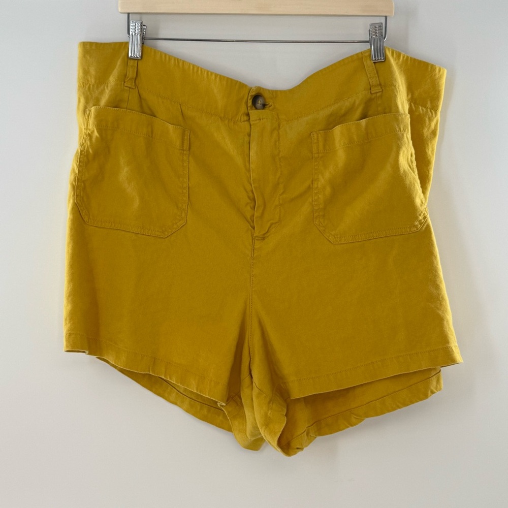 Anthropologie Maeve The Colette Linen Blend Shorts Lemon Yellow Size 26W